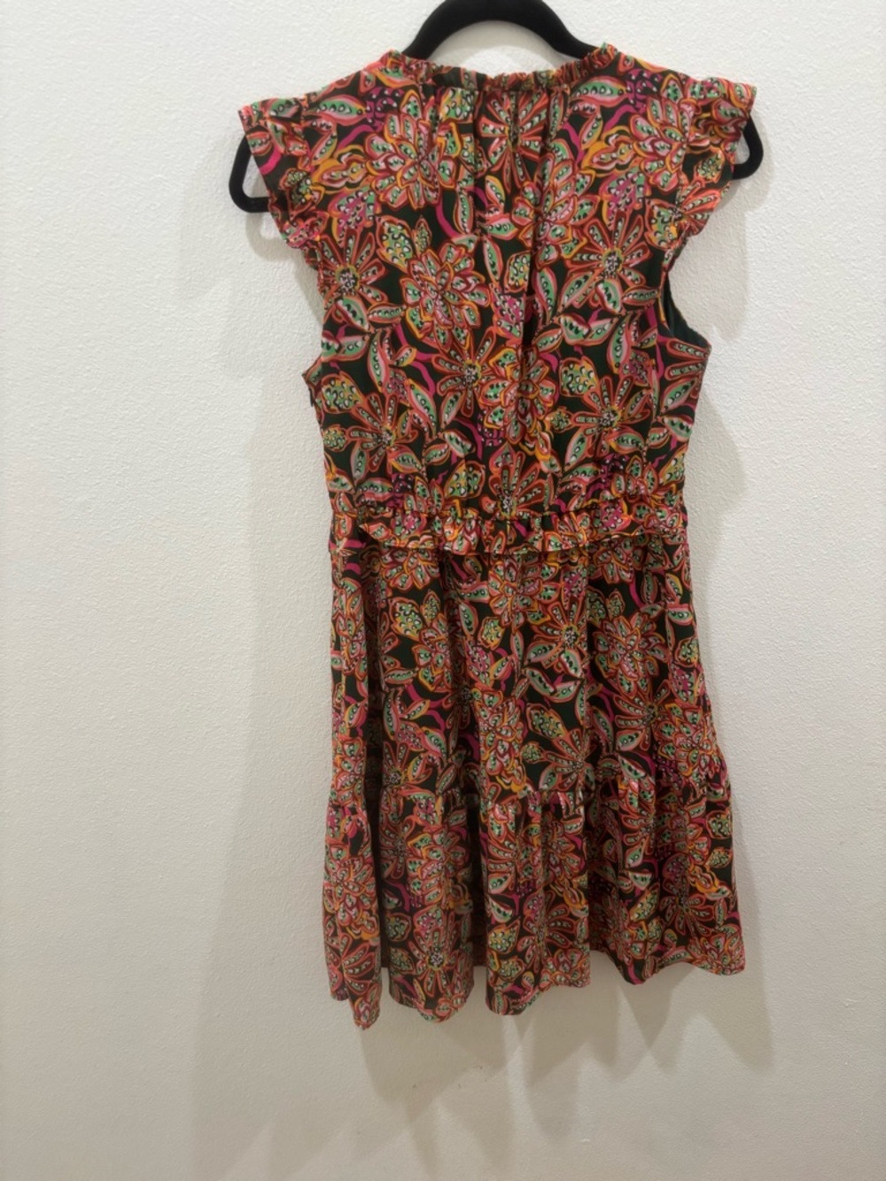J. Crew Paisley Midi Dress ruffle tired summer boho size 2 Green red pink fun - Picture 6 of 14
